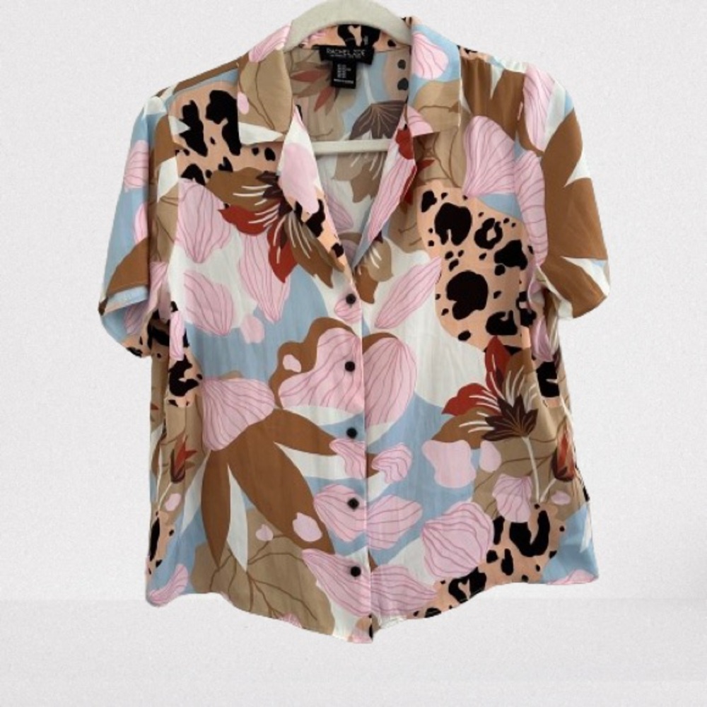 Rachel Zoe Tropical SS Button Front Top XS